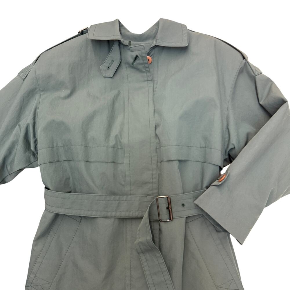 VTG 1970s London Fog SZ 2 Petit Maincoats Green Trench Coat Zip out liner Belt - Picture 3 of 8